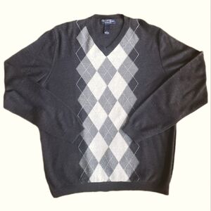 Davis & Squire Mens Extra Fine Merino Wool V-Neck  Argyle print Sweater Size L